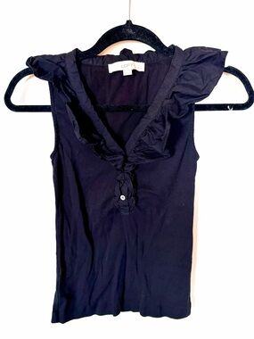 Loft ruffled ribbed tank top black XSP